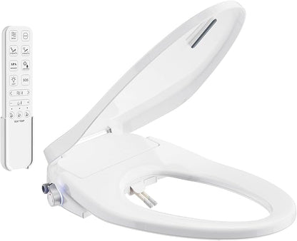 SR SUN RISE Electric Bidet Toilet Seat Elongated - Dual Nozzles for Female & Hip, Comfort Heated Seat & Air Dryer, 6 Wash Modes, Remote & Knob Control, Silent Close Lid, Nightlight, Ultra-Slim