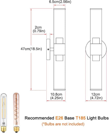 Brushed Nickel Wall Sconces Set of 2 (Hardwired Only), Bathroom Vanity Light Fixtures, Modern Cylinder Glass Wall Lights for Mirror 28-40 in Height, NOT Battery Operated, E26 Base (Bulbs Not Included)