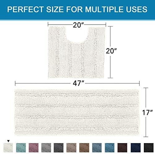 H.VERSAILTEX Bathroom Rugs Bath Rug Set 2 Piece Bathroom Contour Rug Toilet Mat Sets Non Slip Contour Bath Rug Ultra Thick Water Absorbent Striped Bath Mats Washable(47" x 17" Plus 20" x 20" U, Cream)