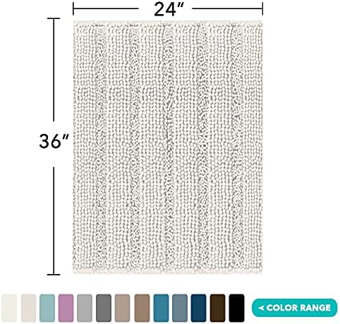 Turquoize Bathroom Rug 24"x36", Soft Absorbent Chenille Bath Rug, Ivory
