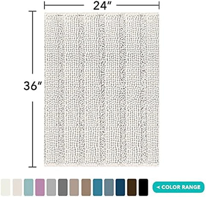 Turquoize Bathroom Rug 24"x36", Soft Absorbent Chenille Bath Rug, Ivory