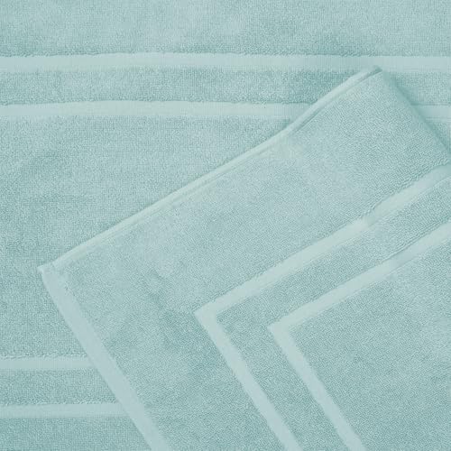 Feather & Stitch 2 Piece Towel Like Bath Mats (30x21 Inch) 100% Cotton Terry Bath Mats, Bathroom Shower Floor Mats [NOT A Bathroom Rug], Soft Absorbent Washable Mats - Sea Foam