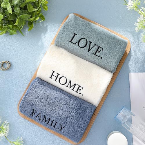 FuWeave 3 Pcs Decorative Hand Towels for Bathroom,Teal,Home Love Family