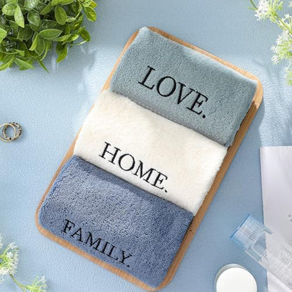 FuWeave 3 Pcs Decorative Hand Towels for Bathroom,Teal,Home Love Family