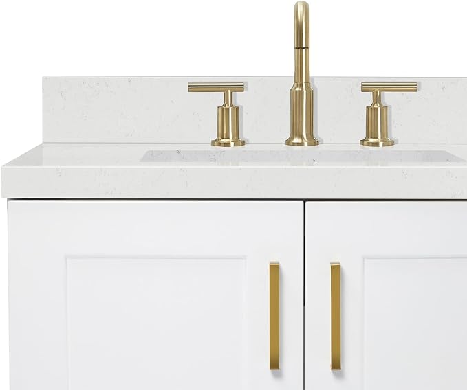 ARIEL Taylor 72-inch Bathroom Vanity with Sink,Solid Wood, 1.5-inch Carrara White Quartz Countertop & Backsplash, Double Rectangular Porcelain Sink, 4 Soft Closing Doors, 6 Dovetail Drawers, White