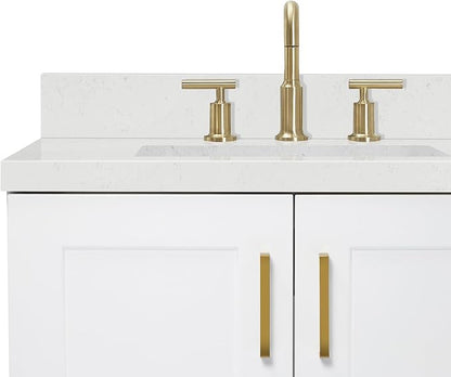 ARIEL Taylor 72-inch Bathroom Vanity with Sink,Solid Wood, 1.5-inch Carrara White Quartz Countertop & Backsplash, Double Rectangular Porcelain Sink, 4 Soft Closing Doors, 6 Dovetail Drawers, White