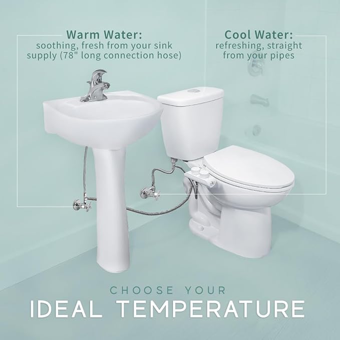 Warm Water Bidet Attachment for Toilets, Self Cleaning Dual Nozzle, Non-Electric, Easy DIY Installation, Sink Access Required for Warm Water