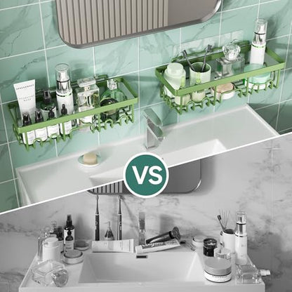 Veken Rustproof & Waterproof Shower Caddy 6-Pack, No Drilling Adhesive Shelves Rack with Soap Holder, Large Capacity Bathroom Organizers and Storage, Wall-Mounted Kitchen & Home Decor, Green