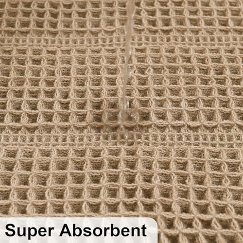 JIUZHEN Set of 2 Waffle Bath Mats Boho Bath Rugs 16x24&20x32, Strip-Brown