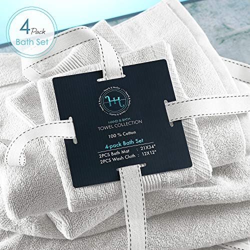 Hearth & Harbor Bath Mat Towels - 100% Ring Spun Cotton Luxury Towels - Ultra Soft & Highly Absorbent, Bathroom Towels, Floor Mat - White