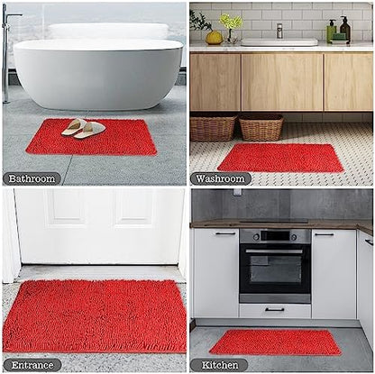 Yeaban Chenille Red Bathroom Rug 17"x24", Non-Slip Rubber Backing