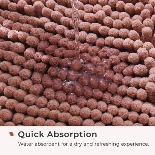 FRESHMINT Chenille Bathroom Rugs Mat 32"x20", Non-Slip Bath Mat for Bathroom Floor & BathTub, Washable Soft Shower Shag Bath Rugs, Durable Fluffy Thick Water Absorbent Microfiber Shower Mat, Rust Pink