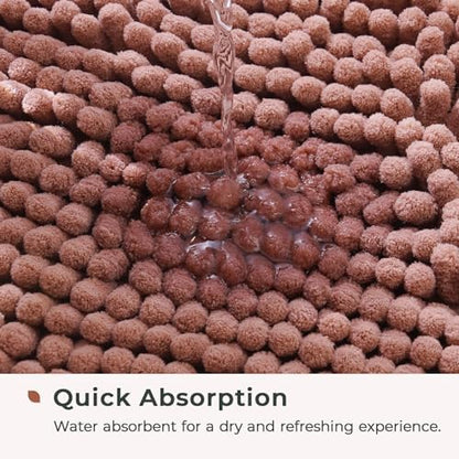 FRESHMINT Chenille Bathroom Rugs Mat 32"x20", Non-Slip Bath Mat for Bathroom Floor & BathTub, Washable Soft Shower Shag Bath Rugs, Durable Fluffy Thick Water Absorbent Microfiber Shower Mat, Rust Pink
