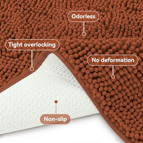Bcoimo Bath Rug Mat,70x24 Extra Soft Burnt Orange Long Bathroom Runner Rug