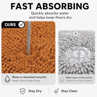 Bathroom Rugs Sets 2 Piece,Super Absorbent Soft,Thick,Machine Washable Chenille Bath Mat,Non Slip Toilet Floor Rug,Bath Mats for Bathroom,20x32 Plus 20x20 U Shape,Champagne