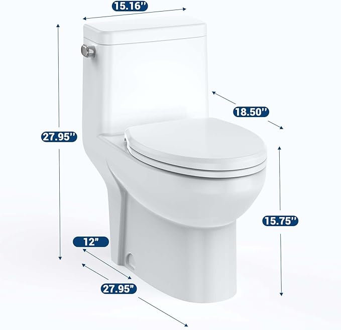 One Piece Toilet, Ceramic Design, Soft Closing PP Toilet Cover, Easy Clean Surface, Water Efficient Flush, Compact Durable Build