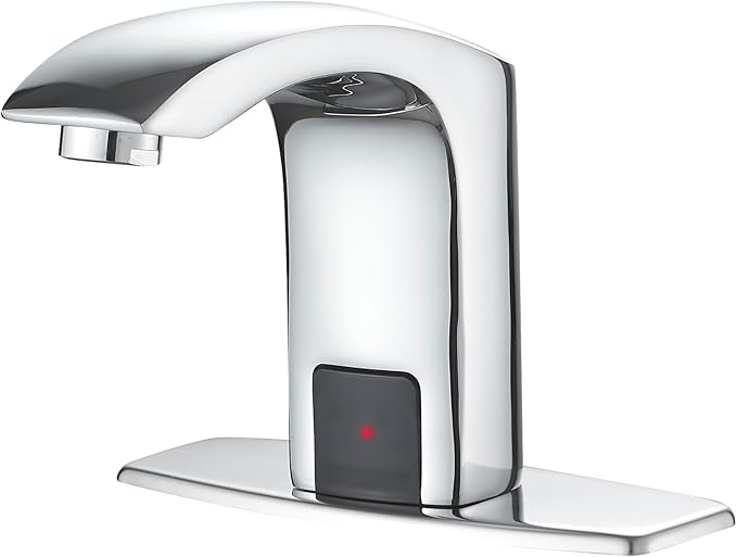 Touchless Bathroom Sink Faucet Hands-Free, Commercial Auto Motion Sensor Faucet, AC/DC Powered, Temperature Adjustment Valve, Polishe Chrome