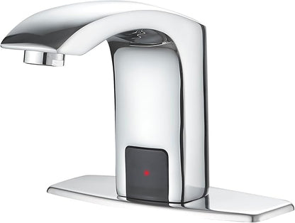 Touchless Bathroom Sink Faucet Hands-Free, Commercial Auto Motion Sensor Faucet, AC/DC Powered, Temperature Adjustment Valve, Polishe Chrome