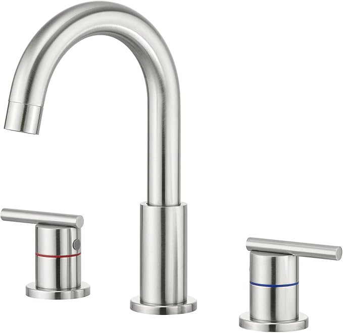 Faustina 3 Hole Bathroom Faucet, Brushed Bathroom Faucets for Sink 3 Hole/Double-Handle/8-Inch Widespread Bathroom Faucet, Stainless Steel Bathroom Vanity Faucet(Pop Up Drain/Supply Line), Brushed