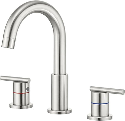 Faustina 3 Hole Bathroom Faucet, Brushed Bathroom Faucets for Sink 3 Hole/Double-Handle/8-Inch Widespread Bathroom Faucet, Stainless Steel Bathroom Vanity Faucet(Pop Up Drain/Supply Line), Brushed