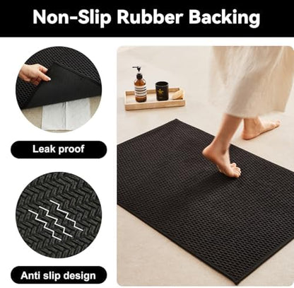 Triohero Bathroom Rugs Non Slip Washable, Super Absorbent Thin Bath Mat Quick Dry Low Pile Bathroom Rug, Black 24"x36"