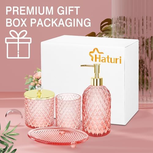 Haturi Glass Bathroom Accessories Set, Light Pink Bathroom Set, 4 Pcs
