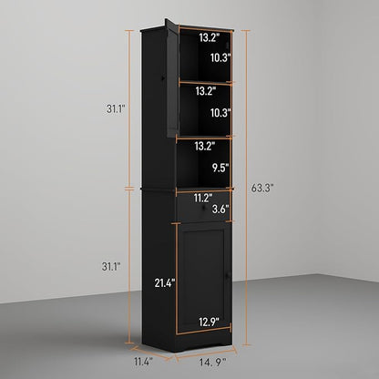 Viaozutis Tall Bathroom Cabinet, Storage Cabinet with 2 Doors & 2Drawer, with Ajustable Shelve, for Bathrooms, Kitchens,Entrances（Black）