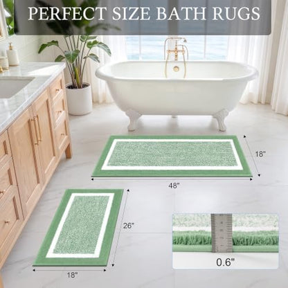 Pauwer Bathroom Rugs Sets 2 Piece, Plush Non Slip Bath Mats, Green