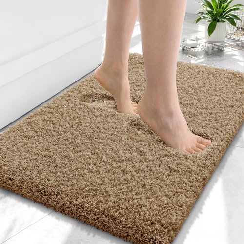 OLANLY Microfiber Small Bathroom Rugs 24x16, Soft Bath Mat, Dark Beige