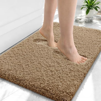 OLANLY Microfiber Small Bathroom Rugs 24x16, Soft Bath Mat, Dark Beige