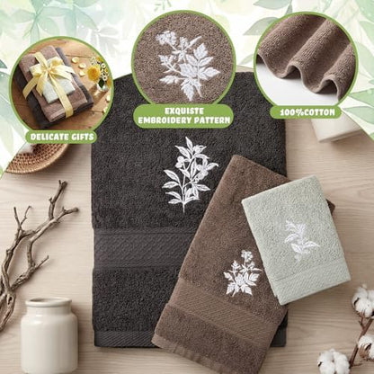 Peryiter 3 Pack Boho Botanical Decorative Bath Towel Set