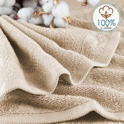 Hearth & Harbor Washcloths 12 Pack - 100% Cotton Washcloth for Body and face, High Absorbent and Soft 13"x13" Body Wash Cloth, Quick Dry - Cream Washcloths