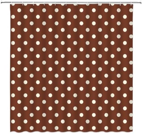 Polka Dot Shower Curtain Brown White Dots Vintage Retro Fabric Decorative Bathroom Curtains with Hooks,75" Wx70 H