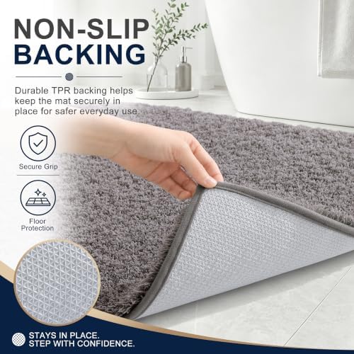 OLANLY Microfiber Bathroom Rugs 34x21, Ultra Soft Bath Mat, Light Grey