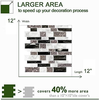 STICKGOO 10-Sheet Marble Look Peel and Stick Tiles, Decorative Self Adhesive Kitchen Backsplash in Granite (Pack of 10, Thicker Design)
