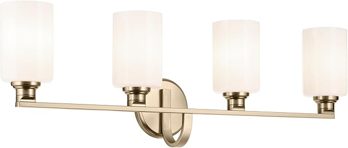 Kichler Gioe 32.25" 4-Light Vanity Light with Opal Glass in Champagne Bronze, Damp Rated, for Bathroom, Powder Room, Over a Mirror, (32.25" W x 10.5" H), 55227CPZ