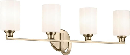 Kichler Gioe 32.25" 4-Light Vanity Light with Opal Glass in Champagne Bronze, Damp Rated, for Bathroom, Powder Room, Over a Mirror, (32.25" W x 10.5" H), 55227CPZ