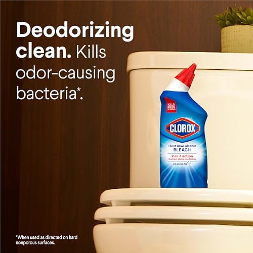 Clorox Toilet Bowl Cleaner with Bleach, Rain Clean Scent, Kills 99.9% of Germs, Removes Toilet Rings and Mold Stains, 24 fl oz, Pack of 2