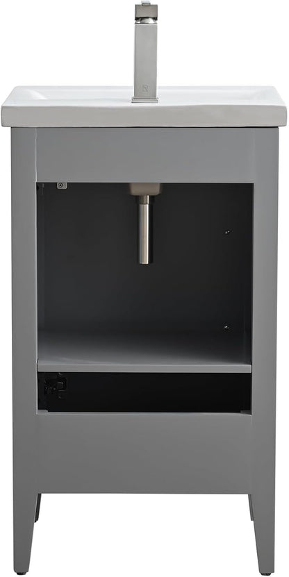 Vanity Art 20 inch Bathroom Vanity with Single Sink & Ceramic Top, Vanity Cabinet with Soft-Closing Doors, Solid Wood Frame, Cashmere Gray, VA9020-G-GB1