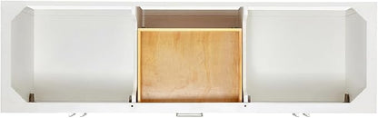 DKB Olivia 72-Inch White Double Bathroom Vanity, 1.5-Inch Carrara Quartz Countertop & Backsplash, Rectangular Undermount Sinks, 4 Soft Closing Doors, 3 Dovetail Drawers, Open Shelf, Brushed Nickel
