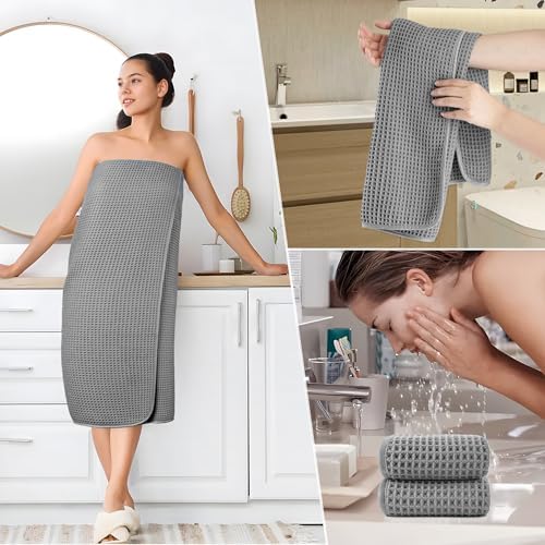 POLYTE 430 GSM Poly Blend Microfiber Quick Dry Waffle Bath Towel Set of 6