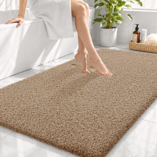 OLANLY Microfiber Large Bathroom Rugs 44x32, Soft Bath Mat, Dark Beige