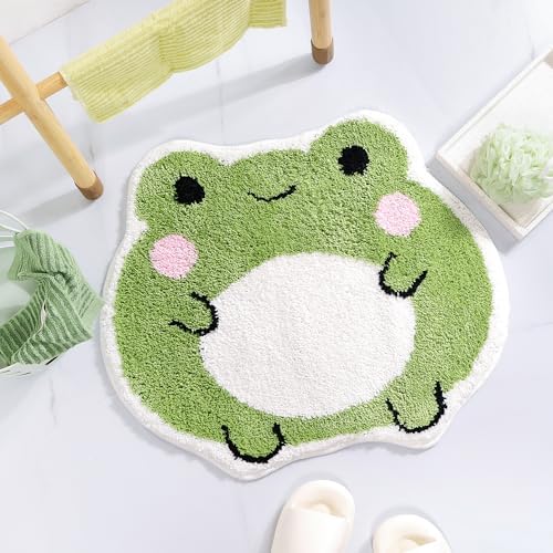 Panstar Cute Non Slip Frog Bath Rug, Luxury Absorbent Shaggy Shower Rug, Fun Animal Shaped Washable Bathroom Decor