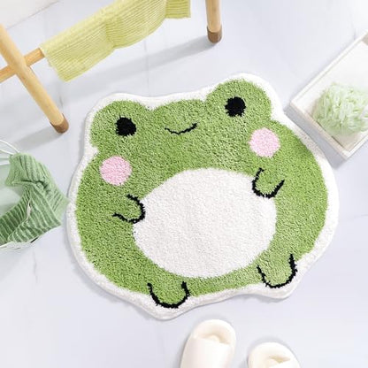 Panstar Cute Non Slip Frog Bath Rug, Luxury Absorbent Shaggy Shower Rug, Fun Animal Shaped Washable Bathroom Decor