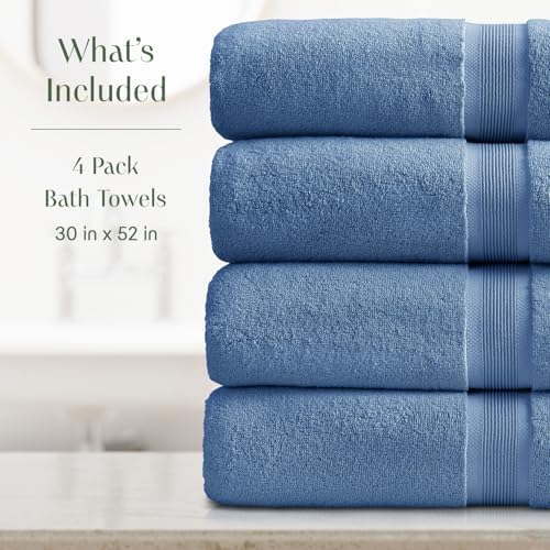 Springtree Home Luxury Bamboo Rayon Plush Bath Towel Set | 4-Pack | Blue