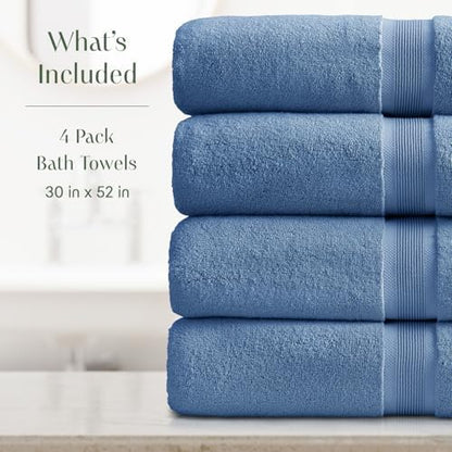 Springtree Home Luxury Bamboo Rayon Plush Bath Towel Set | 4-Pack | Blue
