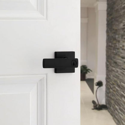 Kwikset Breton Entry Door Handle with Lock and Key, Secure Keyed Reversible Lever Exterior, For Front Entrance and Bedrooms, Matte Black , Pick Resistant Smartkey Rekey Security and Microban