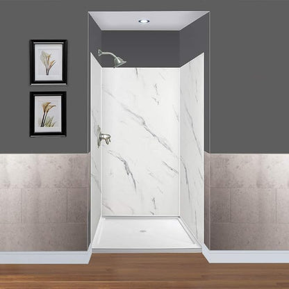 Transolid Expressions 36 in. x 36 in. x 72 in. 3-Piece Easy Up Adhesive Alcove Shower Wall Surround in Bianca EWK363672-41