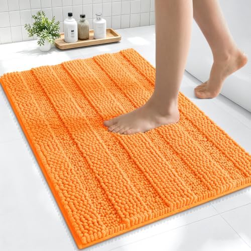 Smiry Thick Small Chenille Bathroom Rugs 24x16, Absorbent Bath Mat, Orange