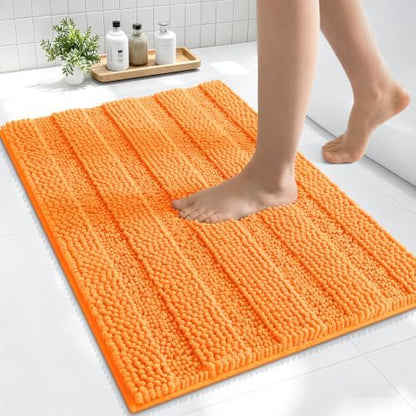 Smiry Thick Small Chenille Bathroom Rugs 24x16, Absorbent Bath Mat, Orange